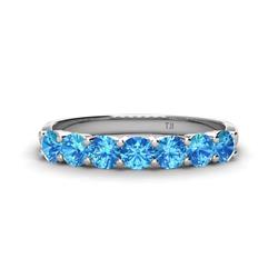 Kathleen Round Blue Topaz Wedding Band Round Blue Topaz ctw Stone Womens Wedding Band Stackable Platinum