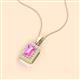 2 - Everlee 6x4 mm Emerald Cut Pink Sapphire and Round Diamond Halo Pendant Necklace 