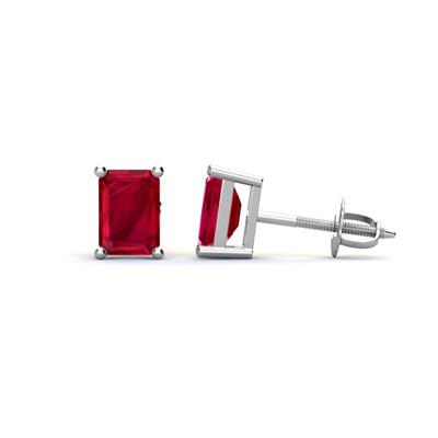 Alina Emerald Cut Ruby xSolitaire Stud Earrings