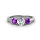 1 - Quyen IGI Certified 1.80 ctw (6.50 mm) Round Lab Grown Diamond and Amethyst Three Stone Engagement Ring 