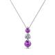 1 - Kesha (3.4mm) Round Amethyst and Diamond Graduated Three Stone Drop Pendant 