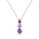 1 - Kesha (3.4mm) Round Amethyst and Diamond Graduated Three Stone Drop Pendant 