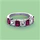 2 - Aria Emerald Cut Rhodolite Garnet and Asscher Cut Diamond 7 Stone Wedding  Band 