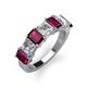 3 - Aria Emerald Cut Rhodolite Garnet and Asscher Cut Diamond 7 Stone Wedding  Band 