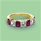 2 - Aria Emerald Cut Rhodolite Garnet and Asscher Cut Diamond 7 Stone Wedding  Band 