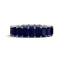 Kerry x Emerald Cut Blue Sapphire Side Gallery Work Eternity Band Emerald Cut x Blue Sapphire ctw Shared Prong with Side Gallery Work Womens Eternity Ring Stackable K White Gold