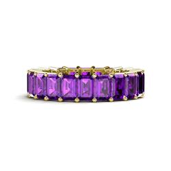 Kerry x Emerald Cut Amethyst Side Gallery Work Eternity Band Emerald Cut x Amethyst ctw Shared Prong with Side Gallery Work Womens Eternity Ring Stackable K Yellow Gold