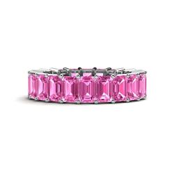 Kerry x Emerald Cut Pink Sapphire Side Gallery Work Eternity Band Emerald Cut x Pink Sapphire ctw Shared Prong with Side Gallery Work Womens Eternity Ring Stackable K White Gold