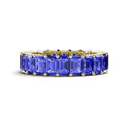 Kerry x Emerald Cut Tanzanite Side Gallery Work Eternity Band Emerald Cut x Tanzanite ctw Shared Prong with Side Gallery Work Womens Eternity Ring Stackable K Yellow Gold