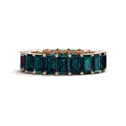 Kerry x Emerald Cut London Blue Topaz Side Gallery Work Eternity Band Emerald Cut x London Blue Topaz ctw Shared Prong with Side Gallery Work Womens Eternity Ring Stackable K Rose Gold