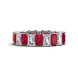 Kerry x Emerald Cut Ruby and Diamond Side Gallery Work Eternity Band Emerald Cut x Ruby and Diamond ctw Shared Prong with Side Gallery Work Womens Eternity Ring Stackable K White Gold