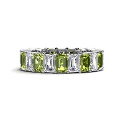 Kerry x Emerald Cut Peridot and Diamond Side Gallery Work Eternity Band Emerald Cut x Peridot and Diamond ctw Shared Prong with Side Gallery Work Womens Eternity Ring Stackable Platinum