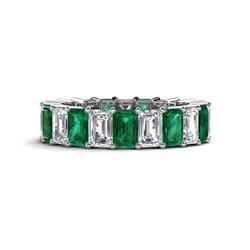 Kerry x Emerald Cut Emerald and Diamond Side Gallery Work Eternity Band Emerald Cut x Emerald and Diamond ctw Shared Prong with Side Gallery Work Womens Eternity Ring Stackable Platinum