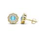 1 - Floret 4.00 mm Round Blue Topaz and Diamond Milgrain Halo Stud Earrings 
