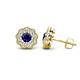 1 - Floret 4.00 mm Round Blue Sapphire and Diamond Milgrain Halo Stud Earrings 