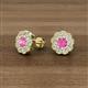 2 - Floret 4.00 mm Round Pink Sapphire and Diamond Milgrain Halo Stud Earrings 