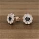 2 - Floret 4.00 mm Round Black and White Diamond Milgrain Halo Stud Earrings 