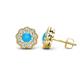 1 - Floret 4.00 mm Round Turquoise and Diamond Milgrain Halo Stud Earrings 