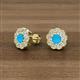 2 - Floret 4.00 mm Round Turquoise and Diamond Milgrain Halo Stud Earrings 