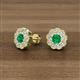 2 - Floret 4.00 mm Round Emerald and Diamond Milgrain Halo Stud Earrings 
