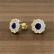 2 - Floret 4.00 mm Round Blue Sapphire and Diamond Milgrain Halo Stud Earrings 