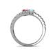 5 - Delise 5.00mm Round Pink Tourmaline and Aquamarine with Side Diamonds Bypass Ring 