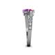 4 - Delise 5.00mm Round Pink Tourmaline and Amethyst with Side Diamonds Bypass Ring 