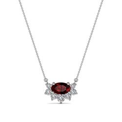 Bellezza x Oval Shape Red Garnet and Round Diamond Half Halo Pendant Necklace Oval Shape x Red Garnet and Round Diamond ctw Womens Half Halo Pendant Necklace K White GoldIncluded Inches K White Gold Chain