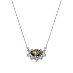 Bellezza x Oval Shape Smoky Quartz and Round Diamond Half Halo Pendant Necklace Oval Shape x Smoky Quartz and Round Diamond ctw Womens Half Halo Pendant Necklace K White GoldIncluded Inches K White Gold Chain