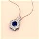 2 - Alice 5.00 mm Round Blue Sapphire and Diamond Floral Halo Pendant Necklace 