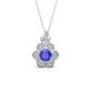 1 - Alice 5.00 mm Round Tanzanite and Diamond Floral Halo Pendant Necklace 
