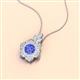 2 - Alice 5.00 mm Round Tanzanite and Diamond Floral Halo Pendant Necklace 