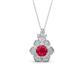 1 - Alice 5.00 mm Round Ruby and Diamond Floral Halo Pendant Necklace 