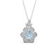 1 - Alice 5.00 mm Round Aquamarine and Diamond Floral Halo Pendant Necklace 