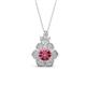 1 - Alice 5.00 mm Round Pink Tourmaline and Diamond Floral Halo Pendant Necklace 