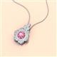 2 - Alice 5.00 mm Round Pink Tourmaline and Diamond Floral Halo Pendant Necklace 
