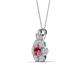 3 - Alice 5.00 mm Round Pink Tourmaline and Diamond Floral Halo Pendant Necklace 
