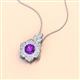 2 - Alice 5.00 mm Round Amethyst and Diamond Floral Halo Pendant Necklace 