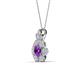 3 - Alice 5.00 mm Round Amethyst and Diamond Floral Halo Pendant Necklace 