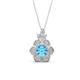 1 - Alice 5.00 mm Round Blue Topaz and Diamond Floral Halo Pendant Necklace 