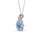 3 - Alice 5.00 mm Round Blue Topaz and Diamond Floral Halo Pendant Necklace 
