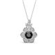 1 - Alice 5.00 mm Round Black and White Diamond Floral Halo Pendant Necklace 