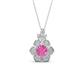 1 - Alice 5.00 mm Round Lab Created Pink Sapphire and Diamond Floral Halo Pendant Necklace 