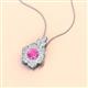 2 - Alice 5.00 mm Round Lab Created Pink Sapphire and Diamond Floral Halo Pendant Necklace 
