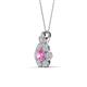 3 - Alice 5.00 mm Round Lab Created Pink Sapphire and Diamond Floral Halo Pendant Necklace 