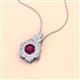 2 - Alice 5.00 mm Round Rhodolite Garnet and Diamond Floral Halo Pendant Necklace 