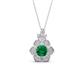 1 - Alice 5.00 mm Round Emerald and Diamond Floral Halo Pendant Necklace 