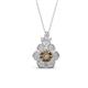 1 - Alice 5.00 mm Round Smoky Quartz and Diamond Floral Halo Pendant Necklace 