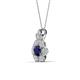 3 - Alice 5.00 mm Round Blue Sapphire and Diamond Floral Halo Pendant Necklace 