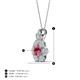 4 - Alice 5.00 mm Round Pink Tourmaline and Diamond Floral Halo Pendant Necklace 